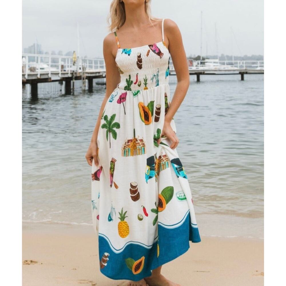 PAPER HEART Smocked Thailand Printed Maxi Dress Medium M - Picture 11 of 11